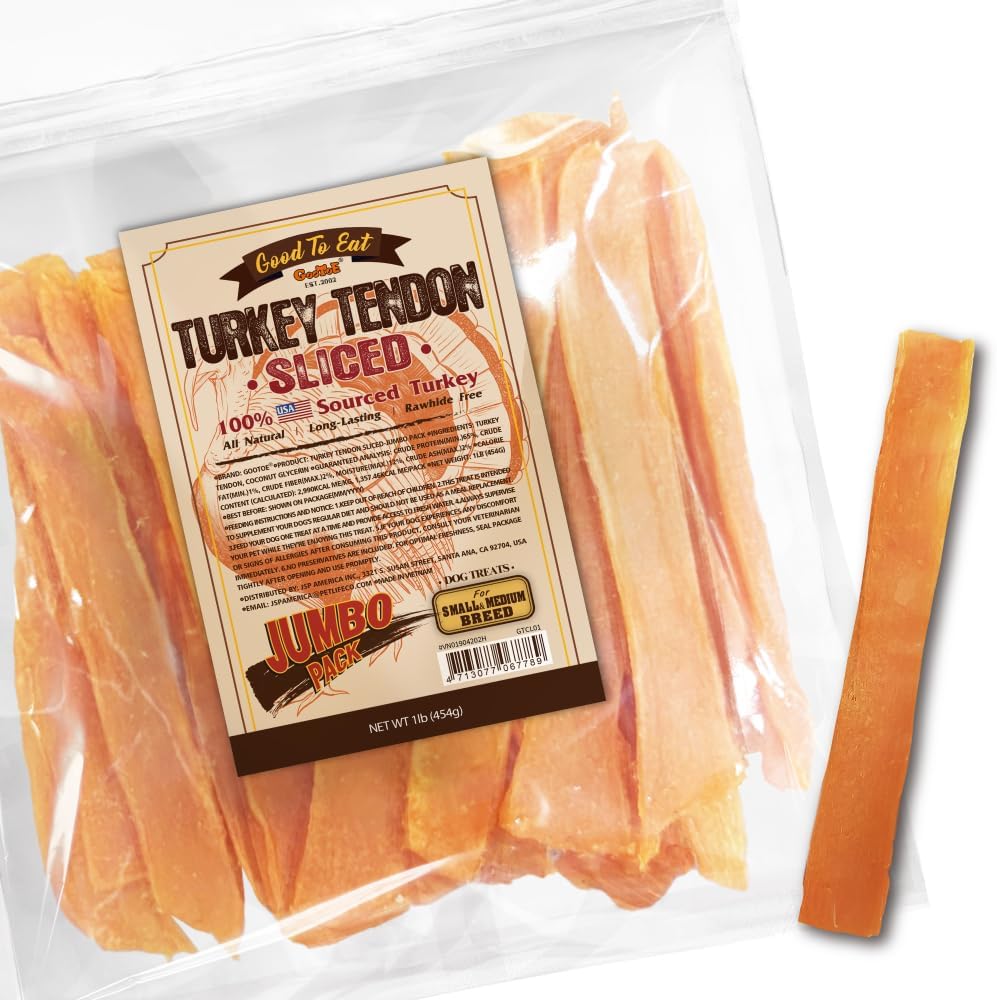 Gootoe Turkey Tendon Dog Treats for Medium Dogs, 1 lb Pack