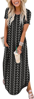 Womens Summer Maxi Dress Loose Short Sleeve - Easy Vacation Style