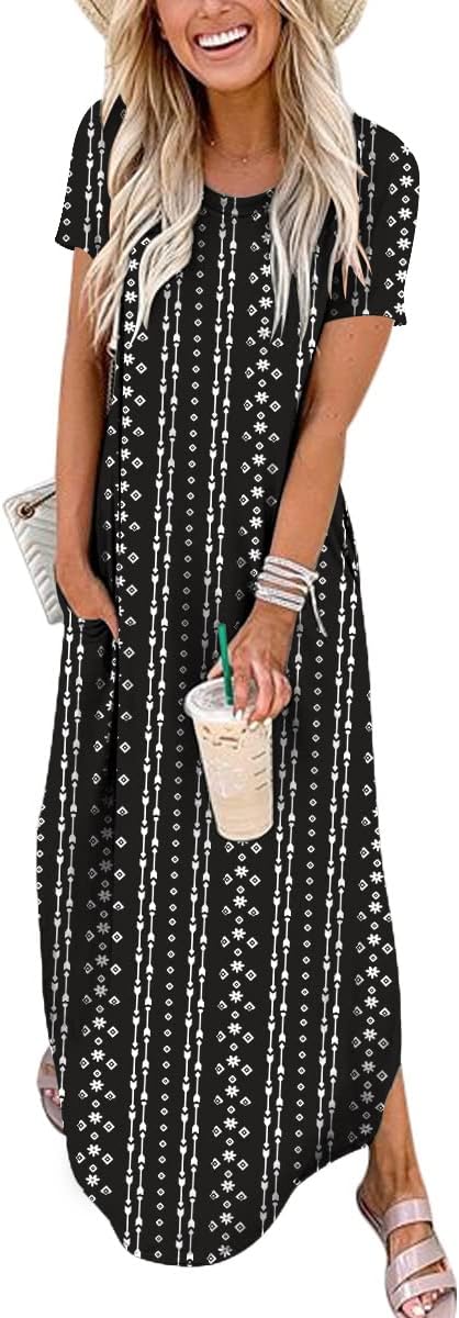 Womens Summer Maxi Dress Casual Loose T Shirt Beach Sundress