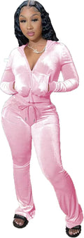 Womens Royal Blue Velour Tracksuit 2 Piece Set - Retro Zip Crop