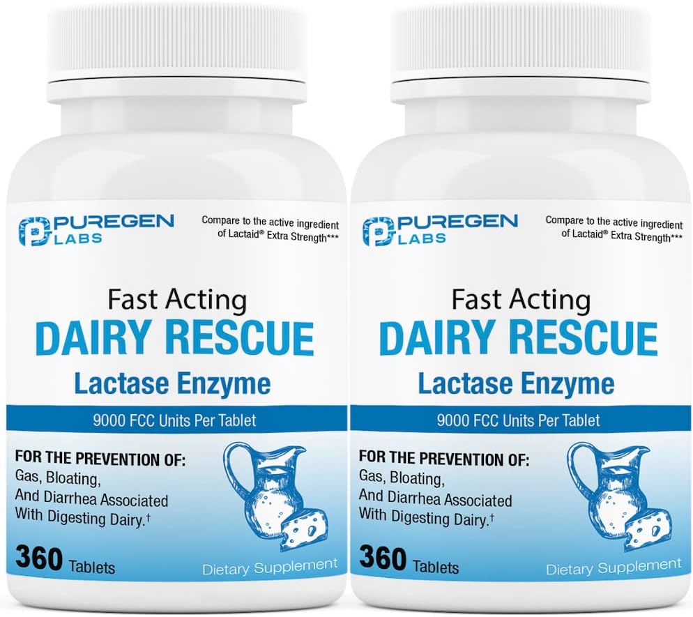 Puregen Labs Dairy Relief Fast Acting Lactase Enzyme Tablets