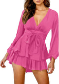 Floral Print Romper V Neck Long Sleeve Ruffle Hem Shorts - Flowy 1