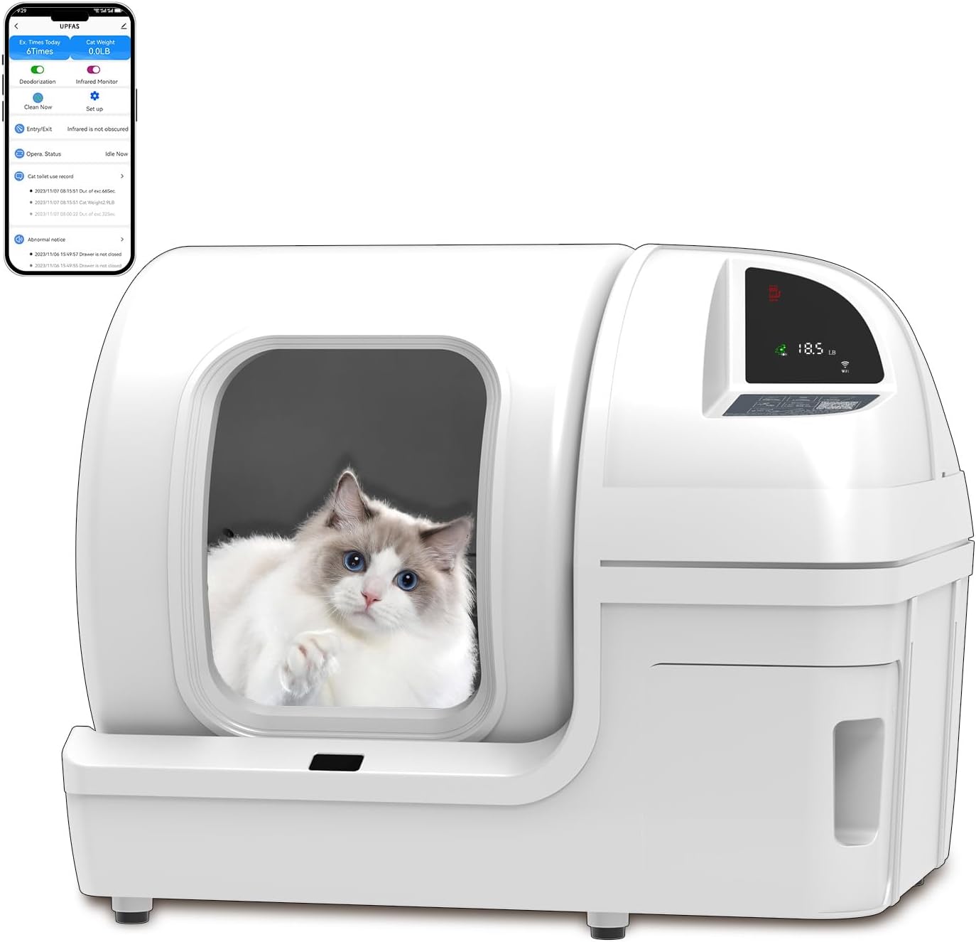 Smart Self-Cleaning Cat Litter Box - UPFAS Odor Removal & Health Monitor