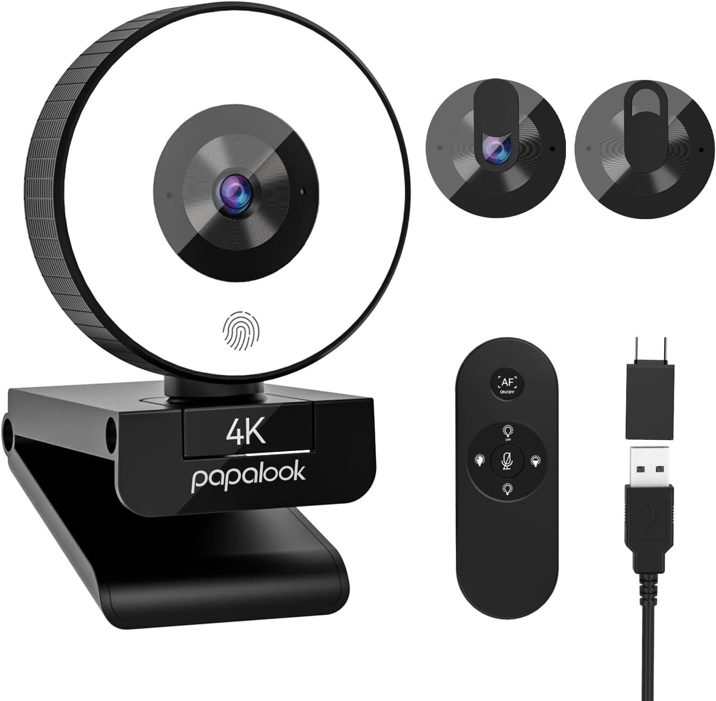 Papalook 4K Autofocus Webcam with Light for Streaming and Meetings