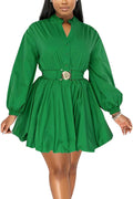 ENOPINK Womens Mini Dress Puff Sleeve Button Down Party Wear