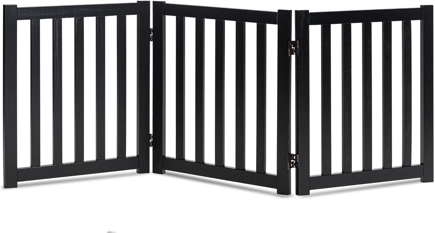 LZRS 3-Panel Wooden Free Standing Foldable Dog Gate for Safety