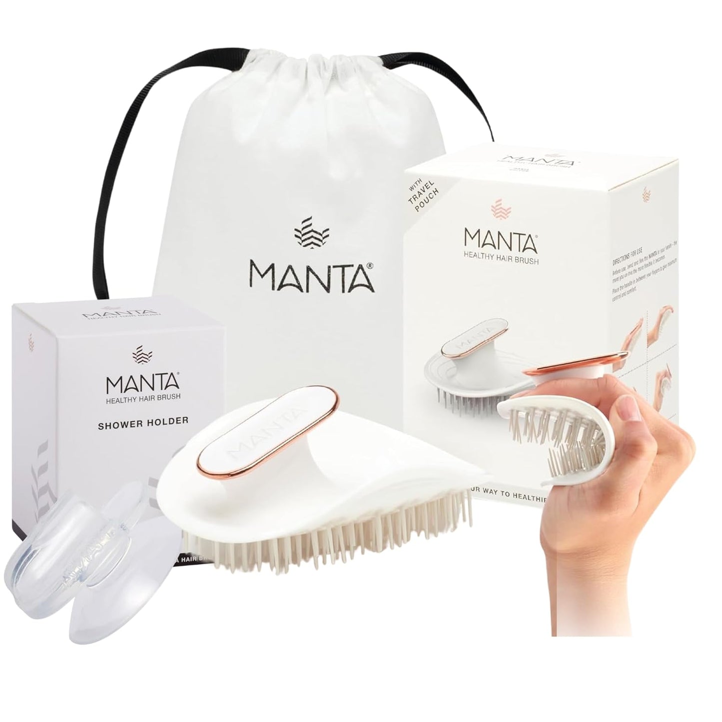 Manta Original Limited Edition White Hair Brush with Shower Holder