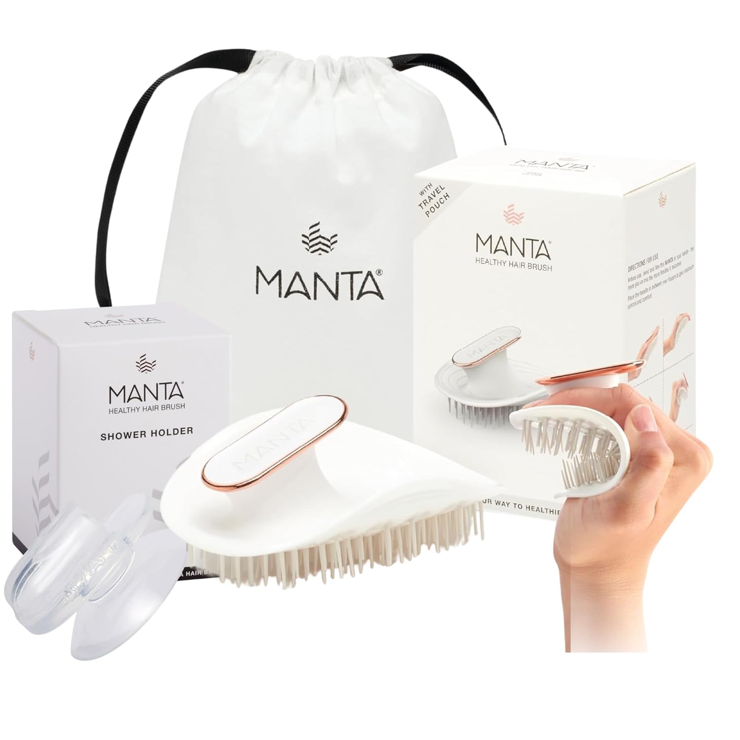 Manta Original Limited Edition White Hair Brush with Shower Holder
