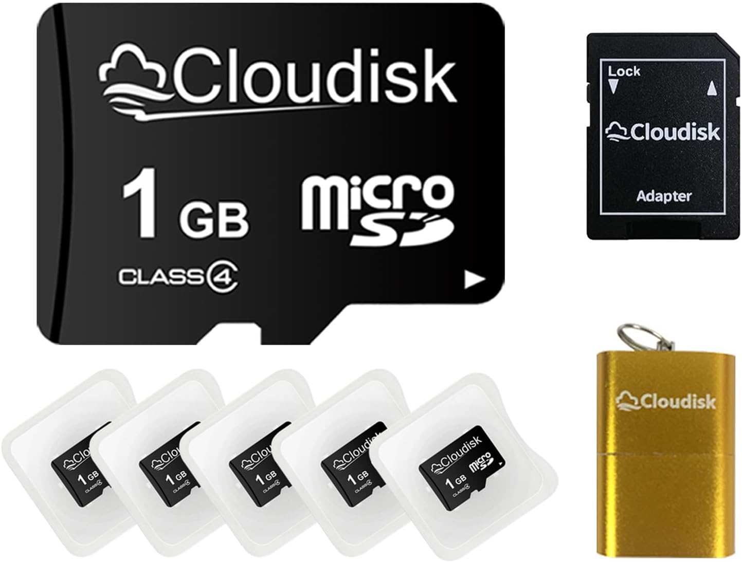 Cloudisk Pack of 5 1GB Micro SD Cards with Adapter & Reader