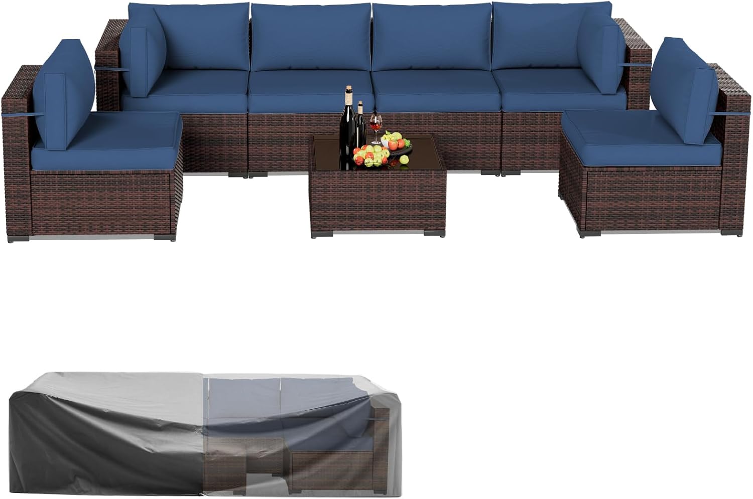 Modular Outdoor Sectional 7 Piece Wicker Patio Set for Comfort