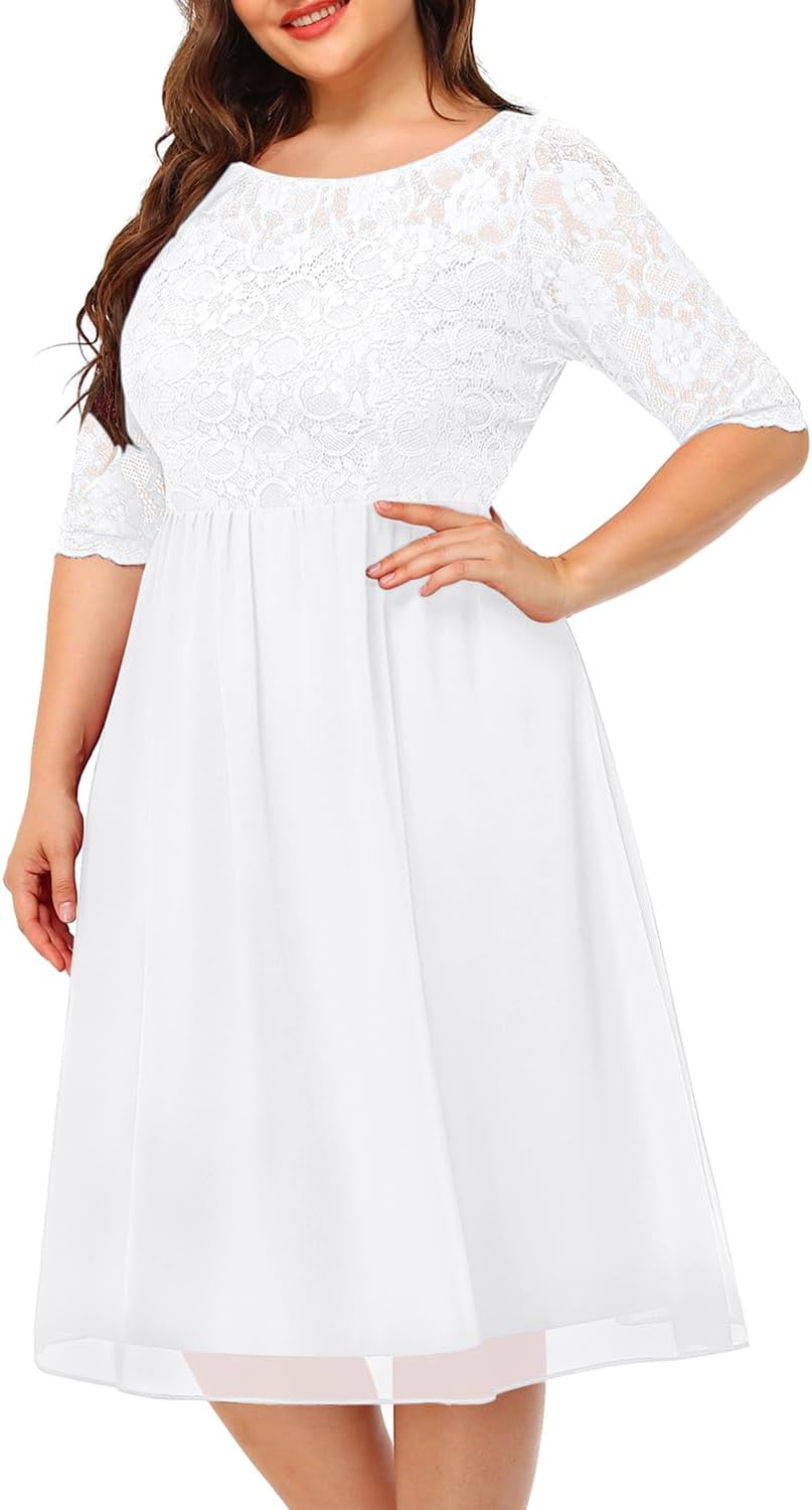 Pinup Fashion Plus Size Lace Chiffon Wedding Guest Dresses