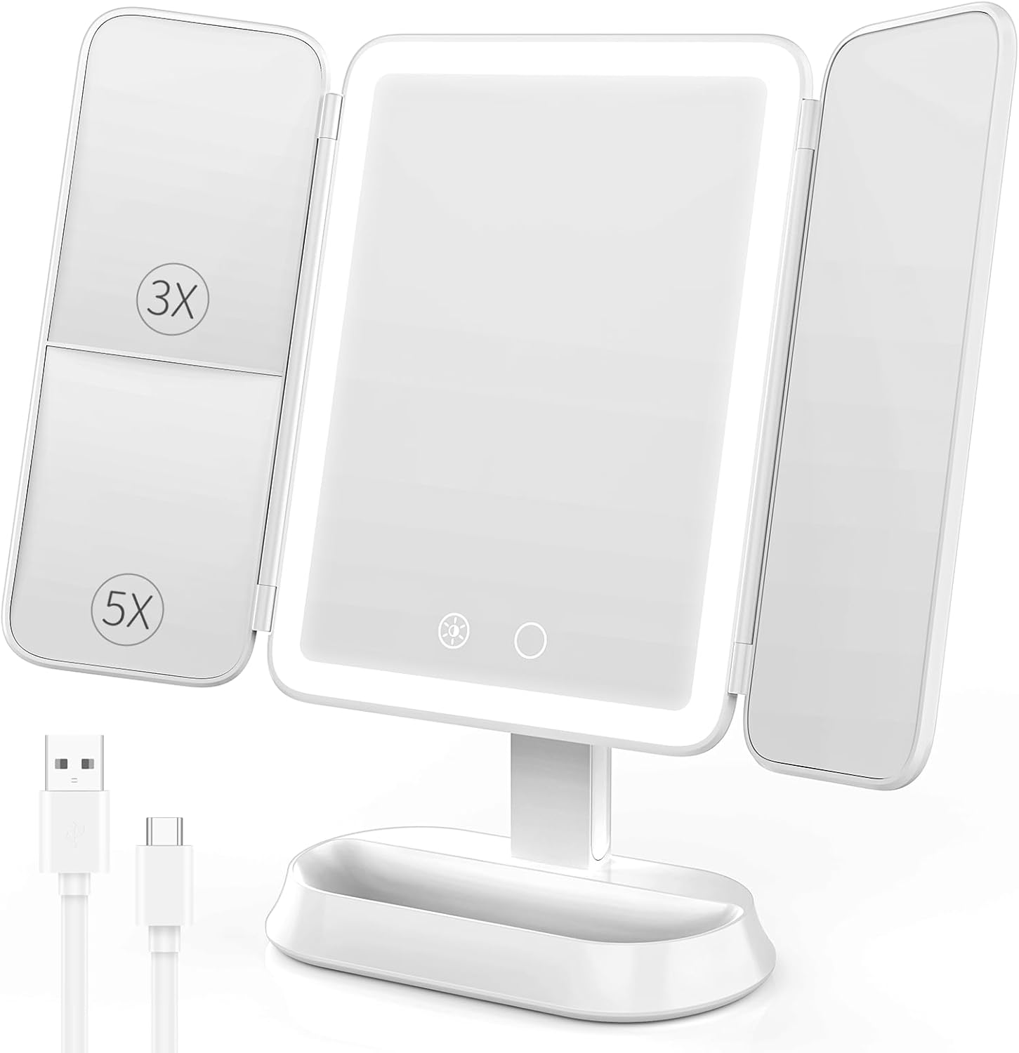 Rechargeable Lighted Makeup Mirror with 3X/5X Magnification
