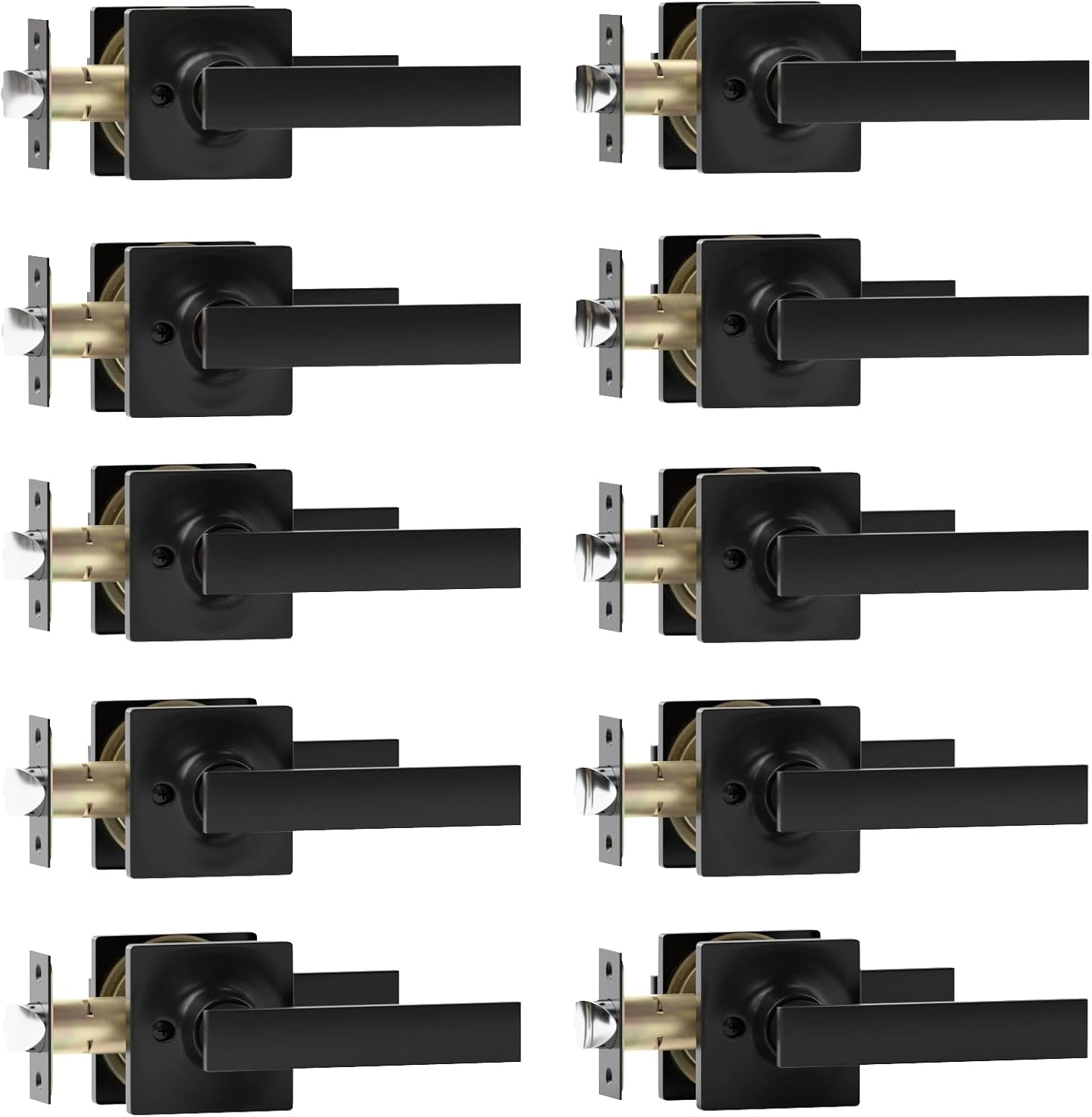 Matte Black Door Handle Set - 10 Pack Heavy Duty Levers