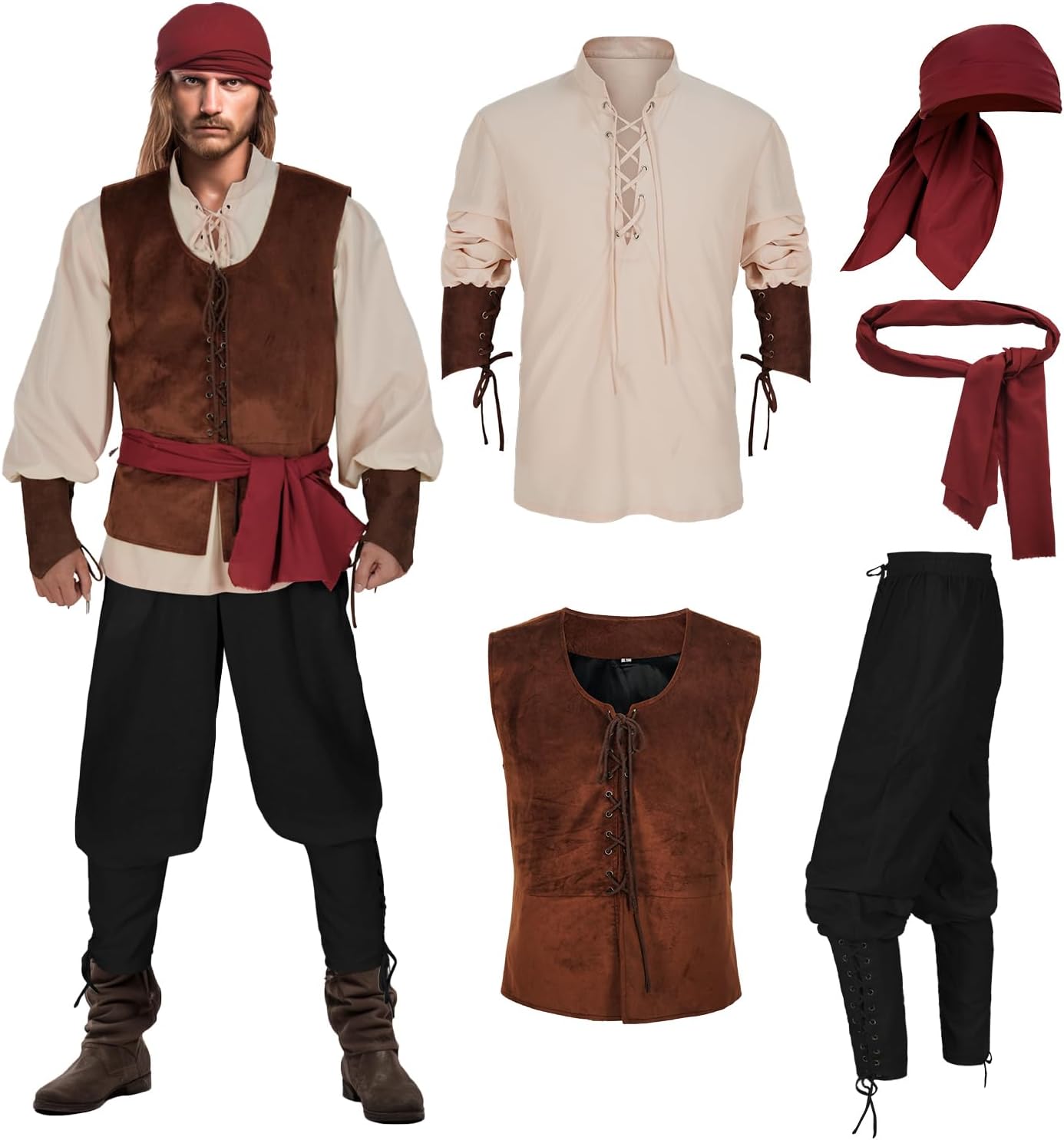 Men's Pirate Costume Set for Halloween and Renaissance Events