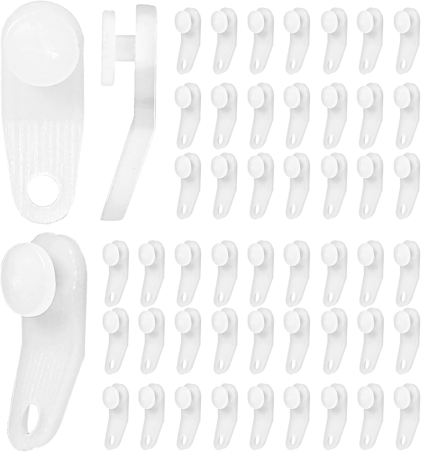50 Pcs White Plastic Curtain Hooks - Easy Glide Traverse Rod Slides