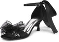 Bow Kitten Heels Sandals Square Open Toe Ankle Strap - Elegant Comfort