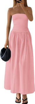 Strapless Maxi Dress Tube Top A Line Flowy Summer Dress - Elegant Fit