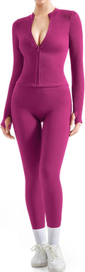 SUUKSESS 2 Piece Seamless Ribbed Workout Set - Zip Jacket & High Waist