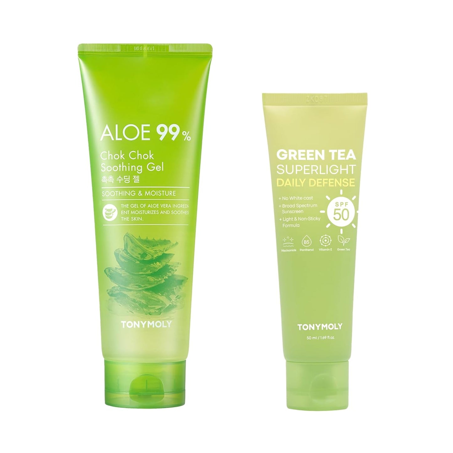 TONYMOLY Green Tea SPF 50 Sunscreen & Aloe Vera Gel Bundle