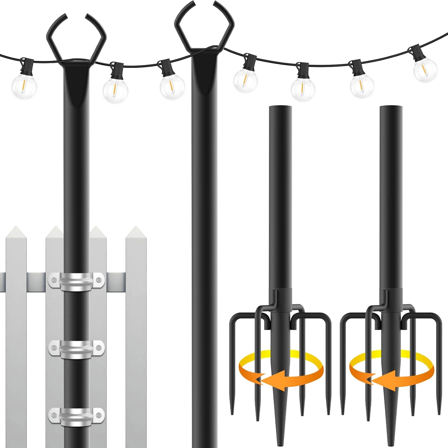 2 Pack String Light Poles for Outdoor Use - 10 Ft Metal Stands