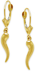Gold Italian Horn Earring - 10 Karat Gold Cornicello Dangle Earring