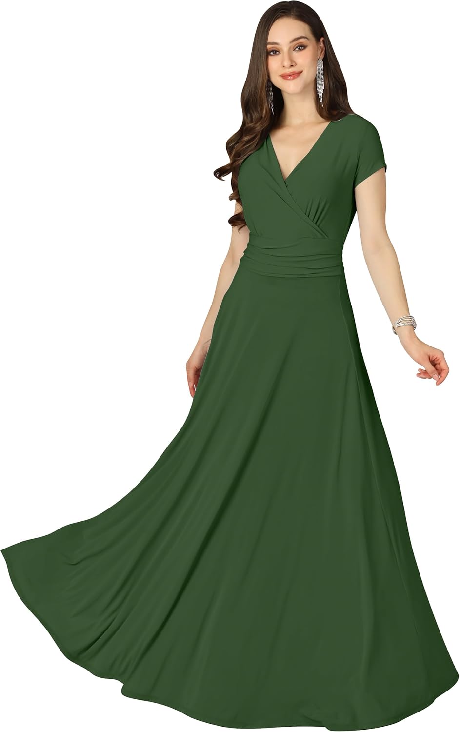 KOH KOH Womens Sexy Cap Short Sleeve V-Neck Flowy Gown