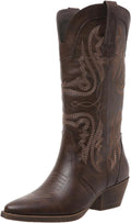 Cowboy Boots for Women Mid Calf Embroidered Pointed Toe Brown