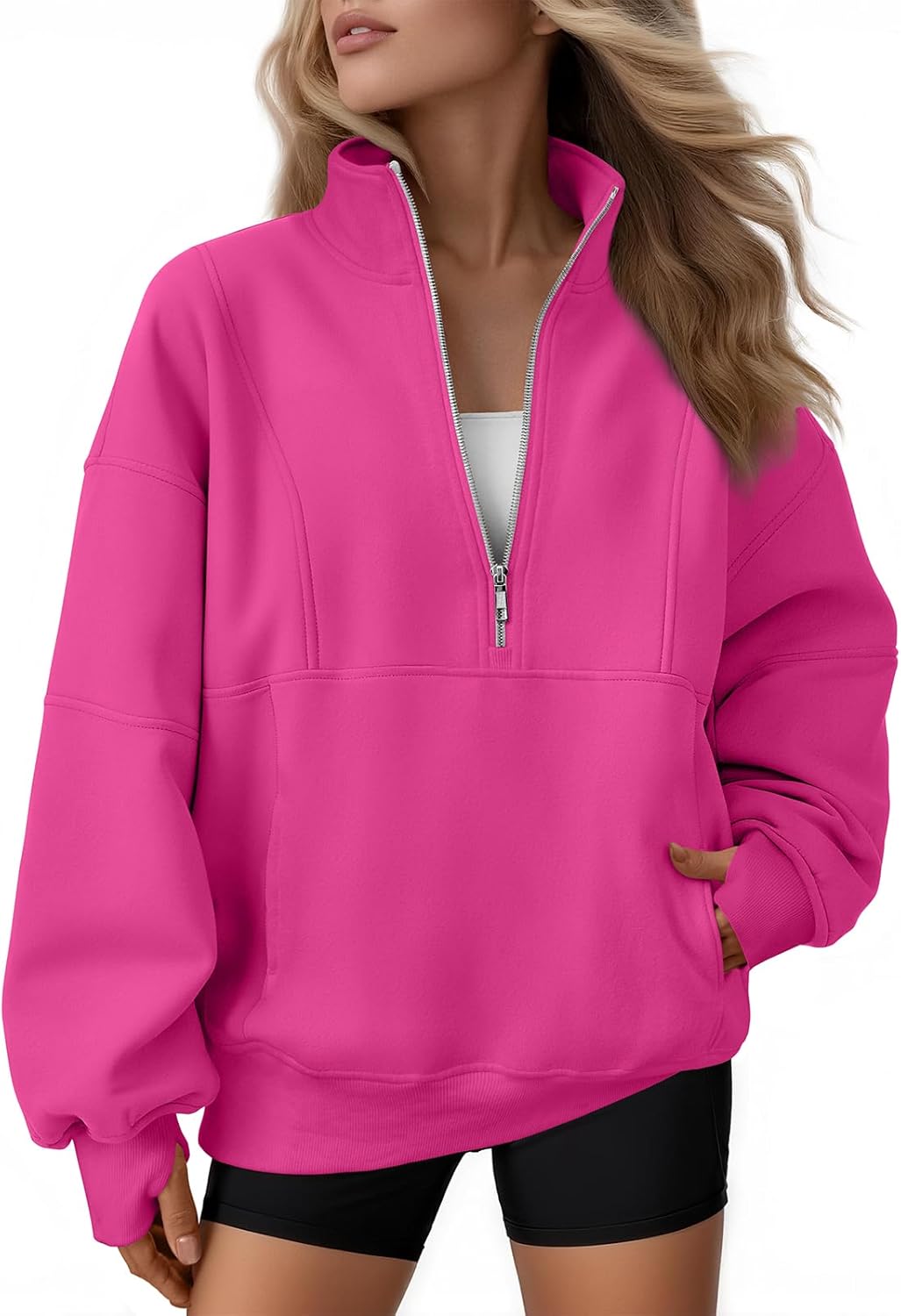 AUTOMET Womens Quarter Zip Oversized Sweatshirts for Comfort