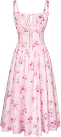 Scarlet Darkness Floral Corset Cami Dress - Flowy Mid-Calf Sundress