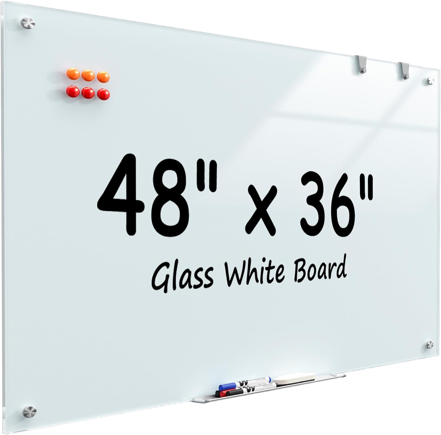 MaxGear Glass Whiteboard 48x36 Inches for Office and Home Use