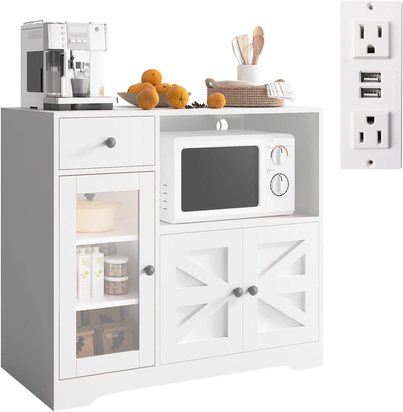 Modern Sideboard Cabinet with Power Outlet - Organize & Energize Your Space!