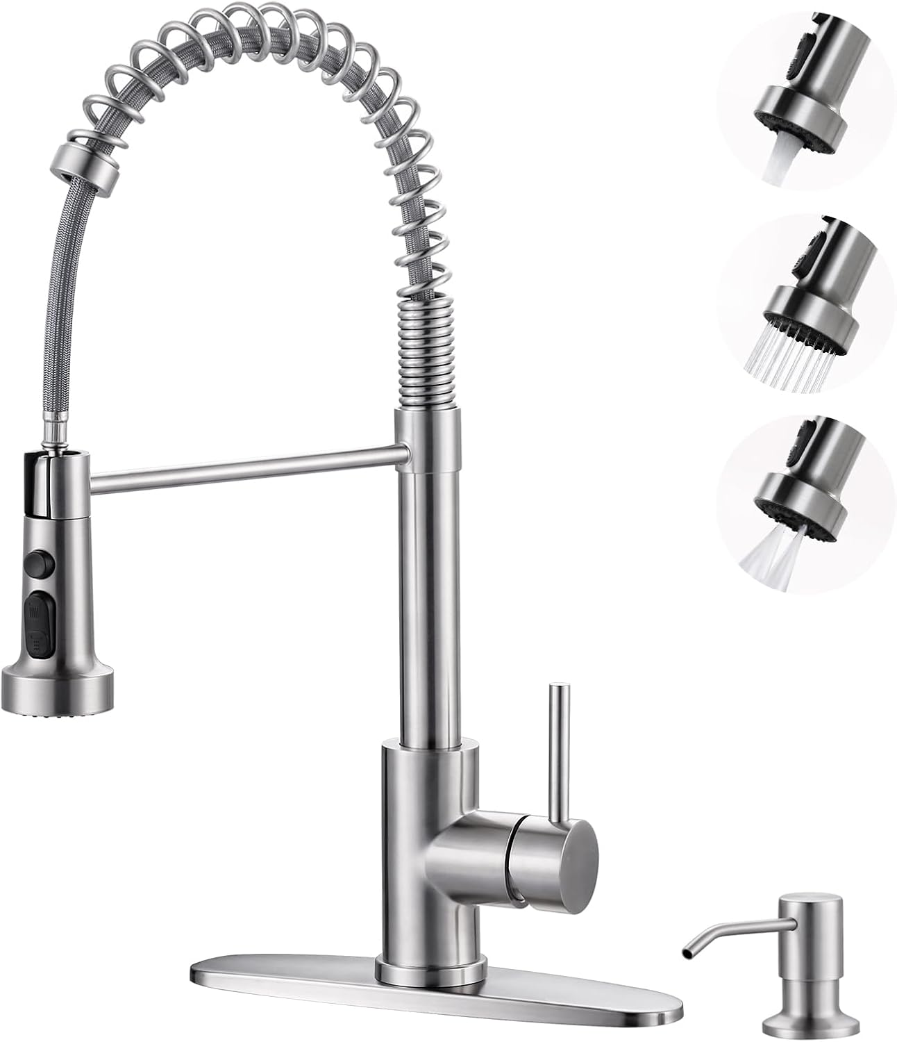 Brushed Nickel Kitchen Sink Faucet with Soap Dispenser for Home
