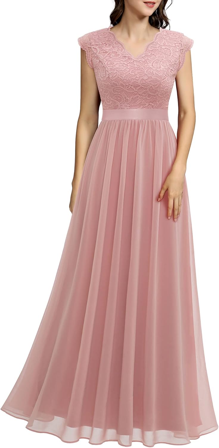 Dressystar Women's V Neck Sleeveless Lace Bridesmaid Dress