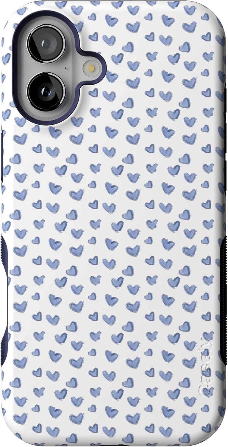 Casely iPhone 16 Case Lovebug Blue Hearts Bold Protection