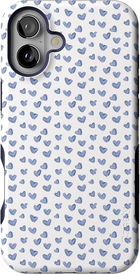 Casely iPhone 16 Case Lovebug Blue Hearts Bold Protection