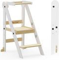 Foldable Toddler Kitchen Stool Helper - Adjustable Wooden Learning