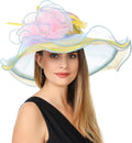 Women's Organza Wide Brim Fascinator Hat - 7in Brim Dress Hat