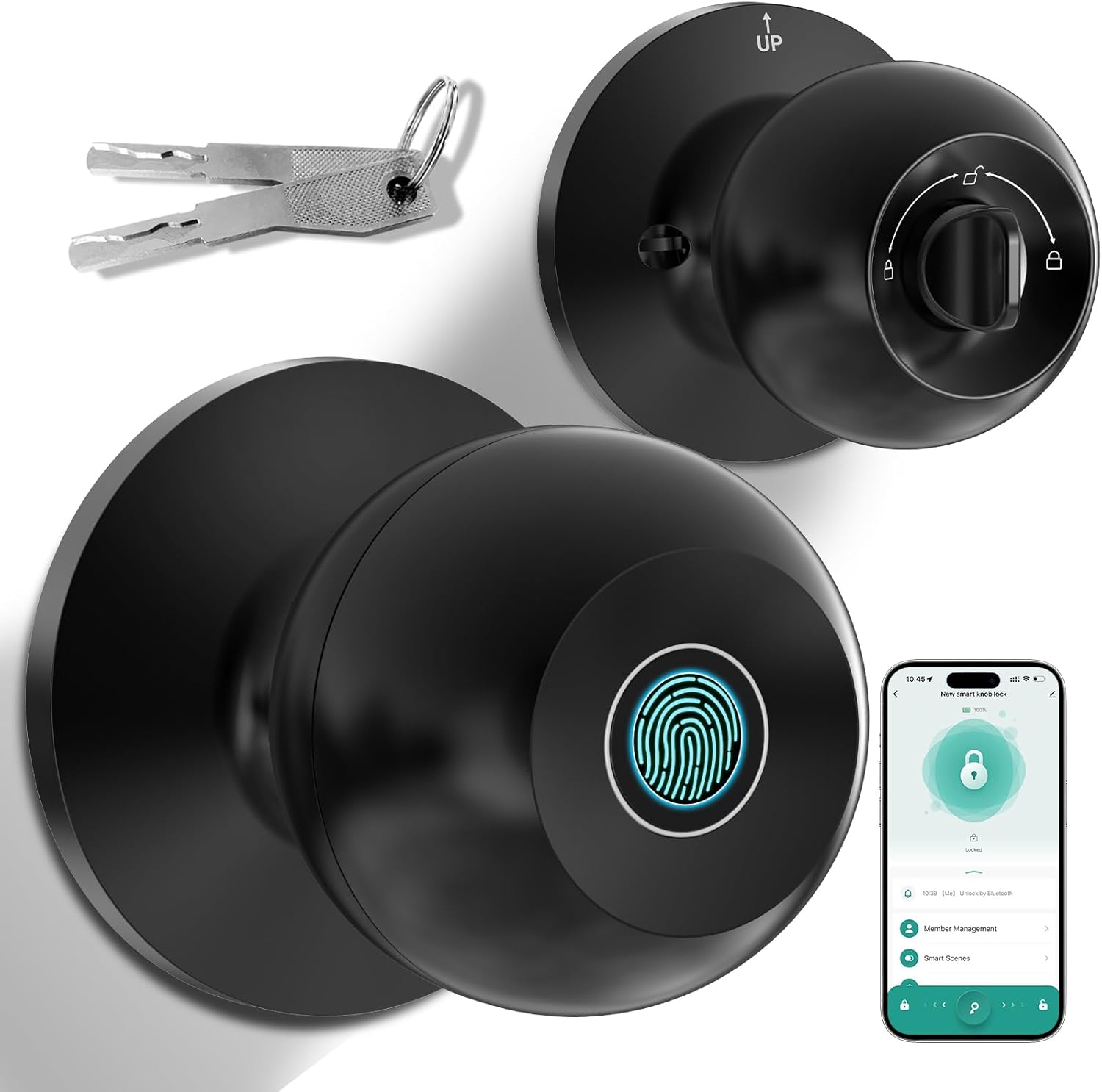 Smart Door Knob with Fingerprint Lock and App Control Features