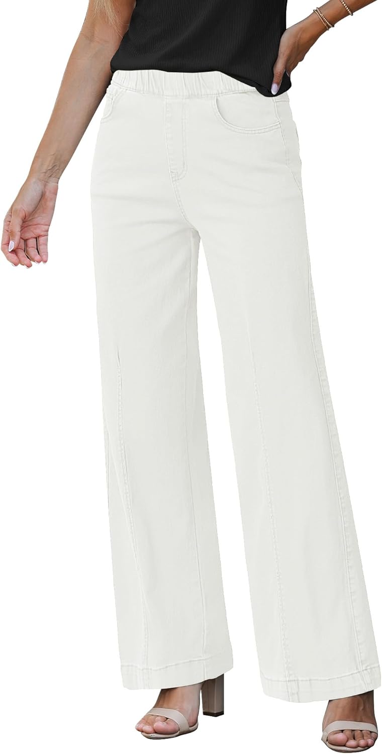 GRAPENT Pull On Womens Jeans Baggy Stretchy High Waisted Denim