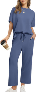 Two Piece Sets for Women Oversized Wide Leg Crop Pants - Summer Lounge