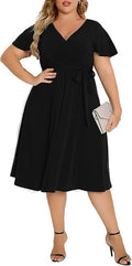 Agmibrelr Women's Plus Size Flutter Sleeve Dress for Every Occasion