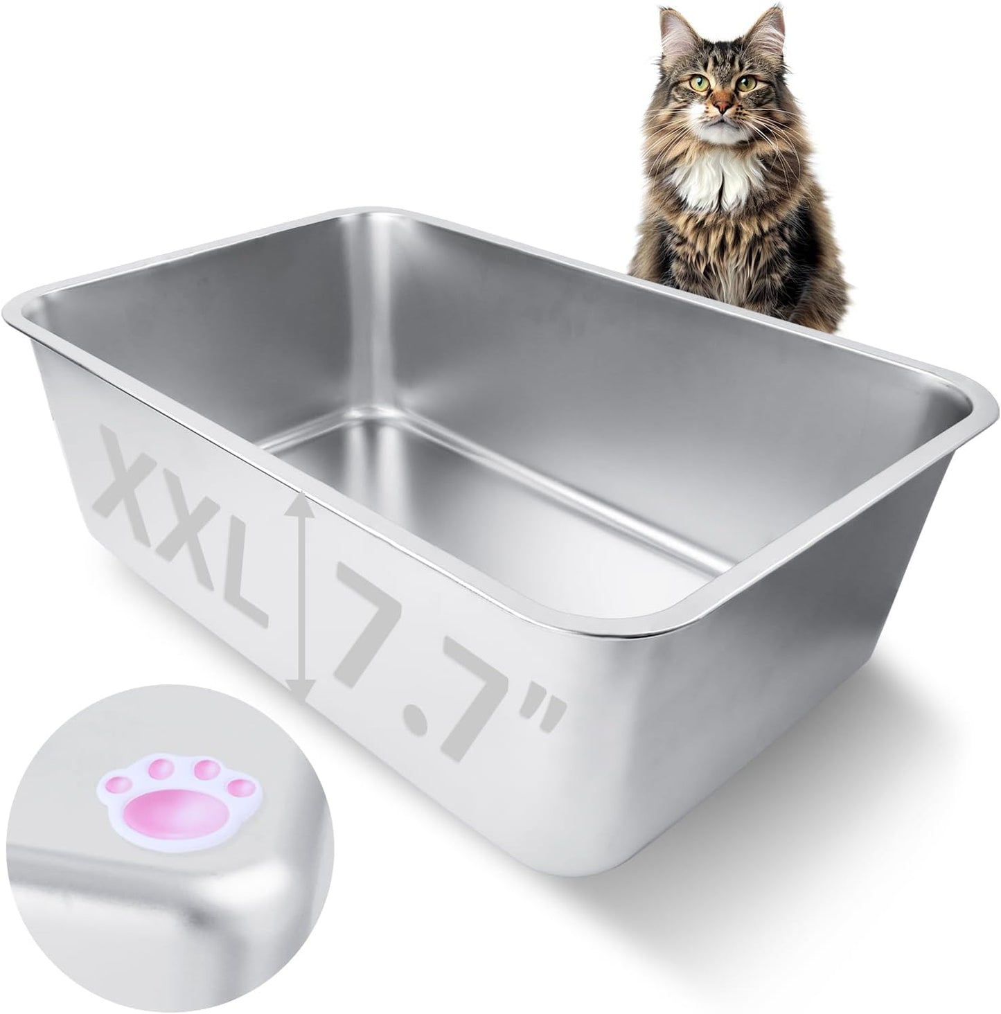 Stainless Steel Cat Litter Box for Adult Cats - Easy to Clean