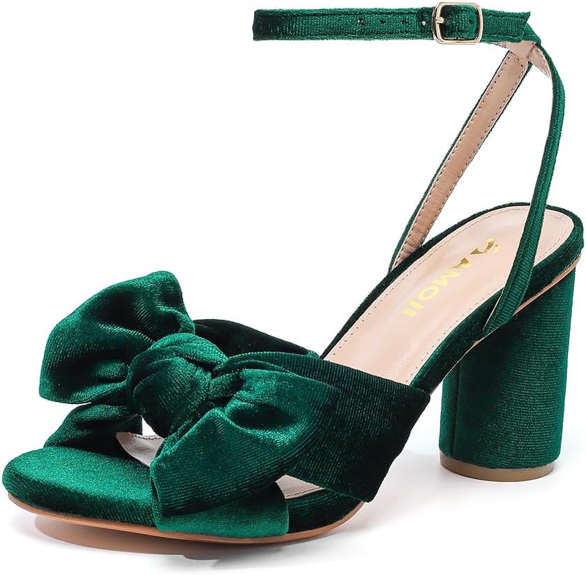 Amoji Women's Satin Block Heeled Sandals for Wedding Parties