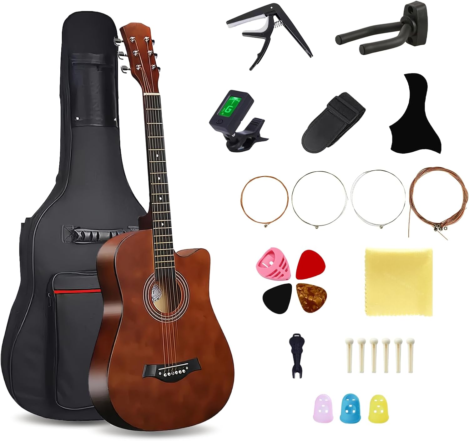 38in Wood Acoustic Guitar for Beginners with Gig Bag Included