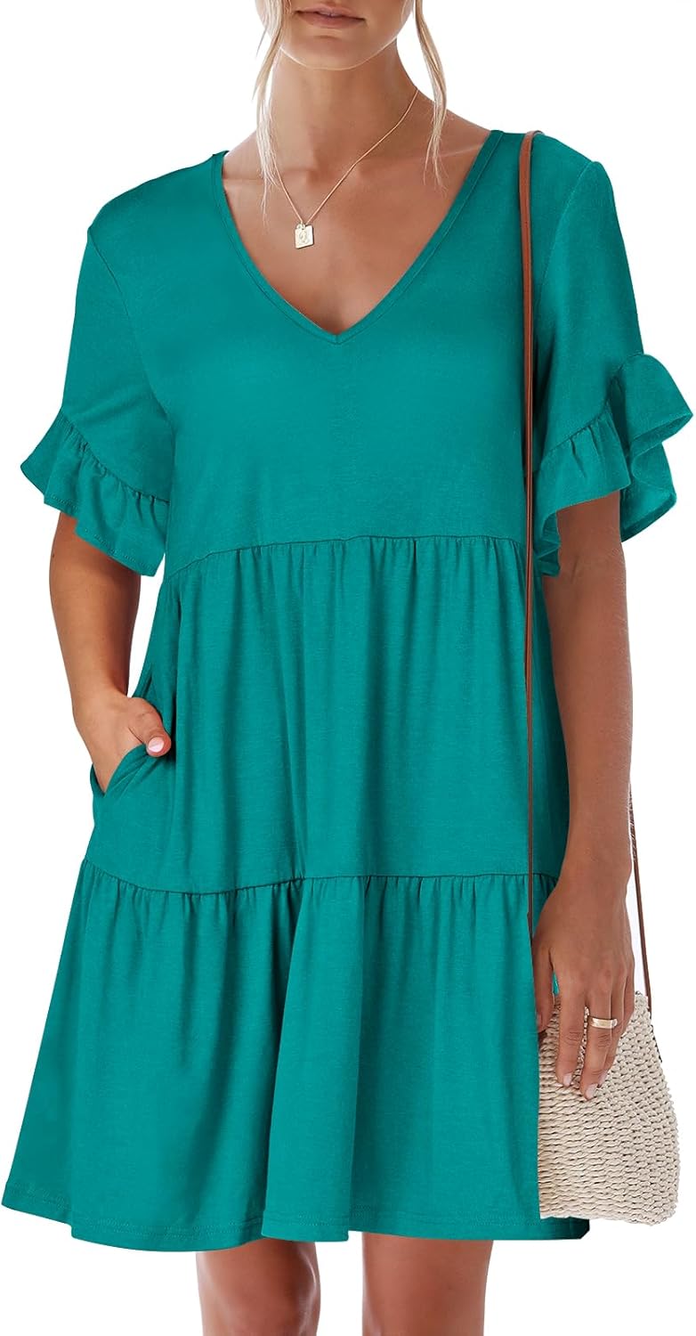 ANRABESS Summer Mini Dress with Pockets for Women 2025