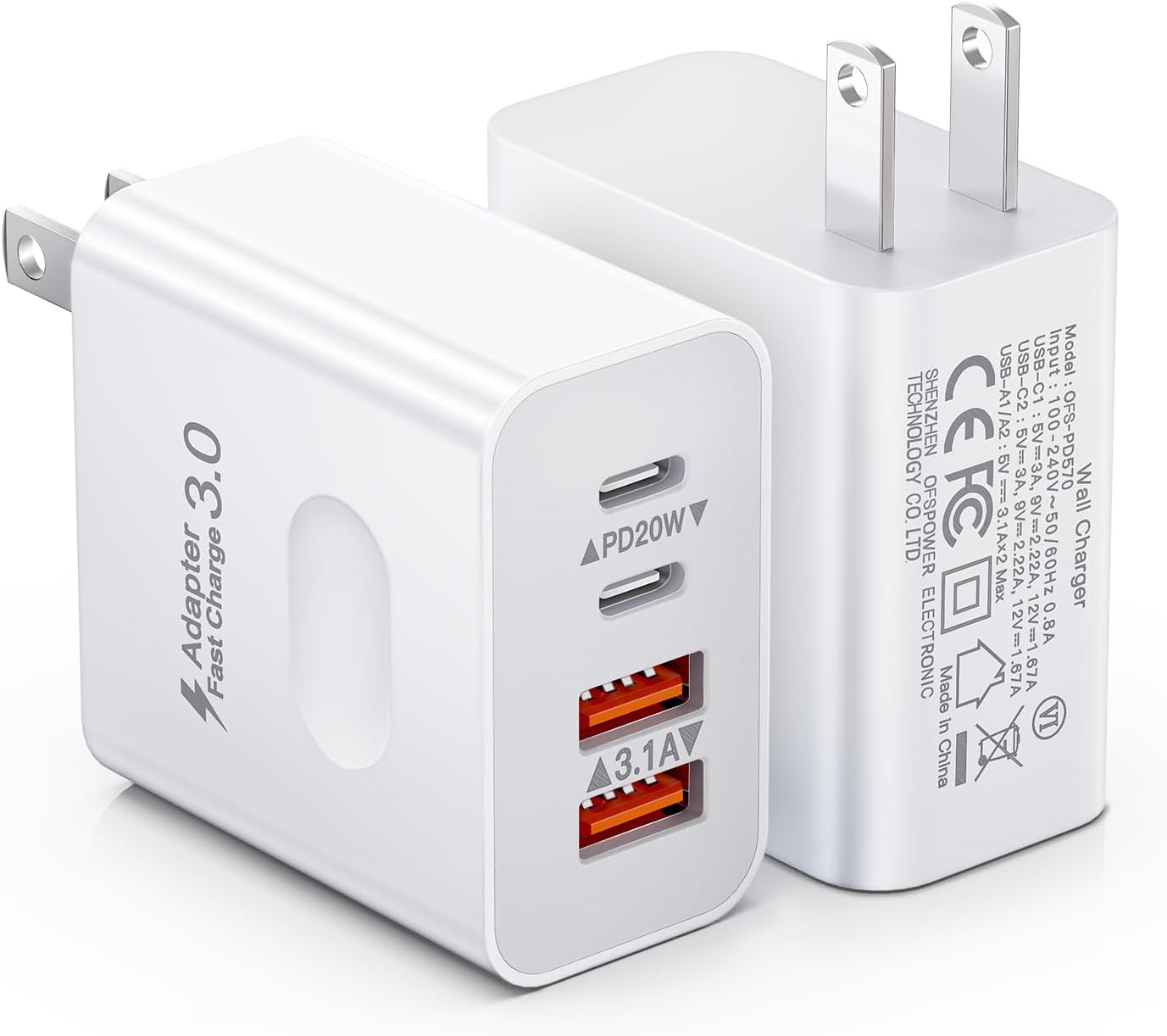 Fast Charge 4-Port USB C Wall Charger Duo