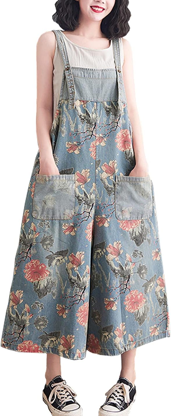 VIEWON Women's Loose Adjustable Straps Denim Baggy Overalls