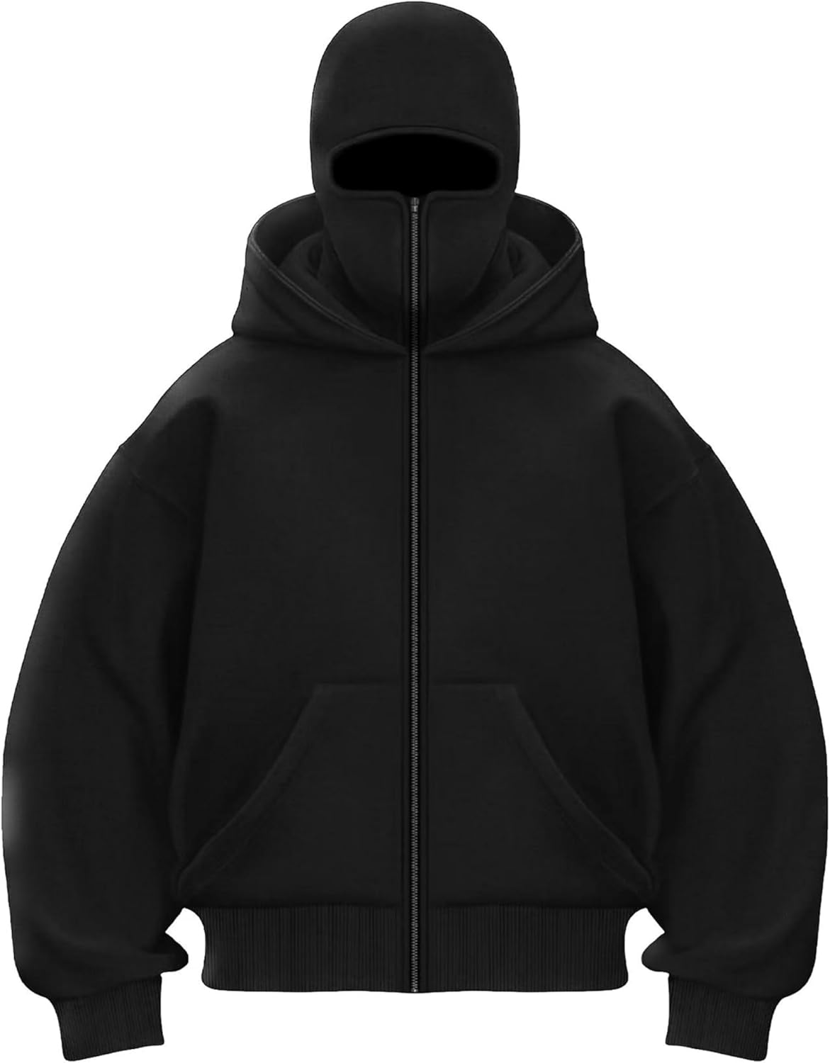 Men's Balaclava Hoodie Winter Double Layer Fleece-Lined Sweatshirt