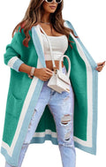 Color Block Vertical Striped Hooded Long Cardigan Sweater - Oversized