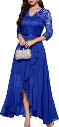 Women's V-Neck Hi-Lo Floral Lace Dress for Wedding Guests - Tea Length